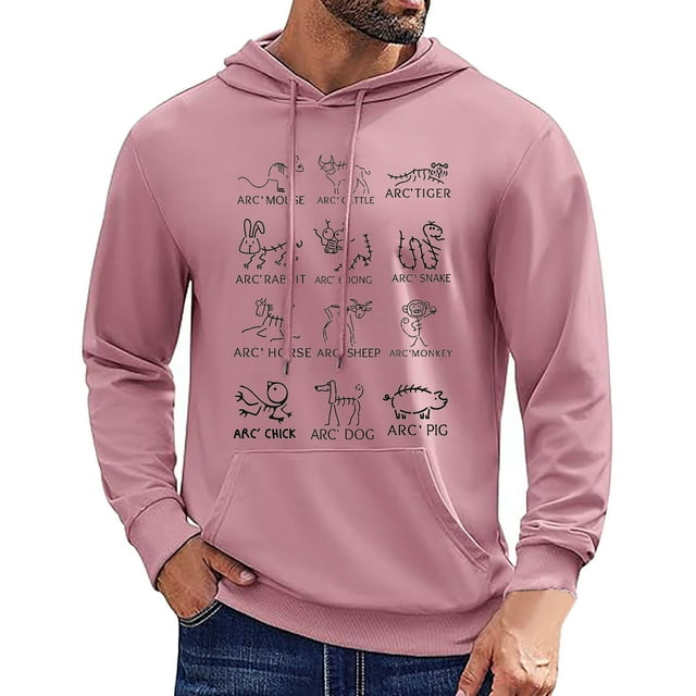 VBARHMQRT Cropped Hoodie Men's Fashion Casual Part Print Hooded Pullover Long Sleeve Drawstring Hooded Sweater Tops