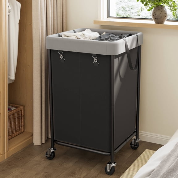 BGTREND 160L Large Laundry Basket with Wheels, Double Laundry Hamper Rolling, Clothes Hamper Cart for Laundry, Bedroom, Bathroom and Dorm, Black
