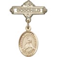 thumbnail image 1 of 14kt Yellow Gold Baby Badge with Immaculate Heart of Mary Charm and Godchild Badge Pin 1 X 5/8 inches, 1 of 1