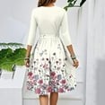 thumbnail image 5 of WTOBBY Women's Chic Floral Print Waistband Round Neck 3/4 Sleeve Dress, Flowy Midi Sundress with Comfort Fit for Daily Activities,Beige M, 5 of 5