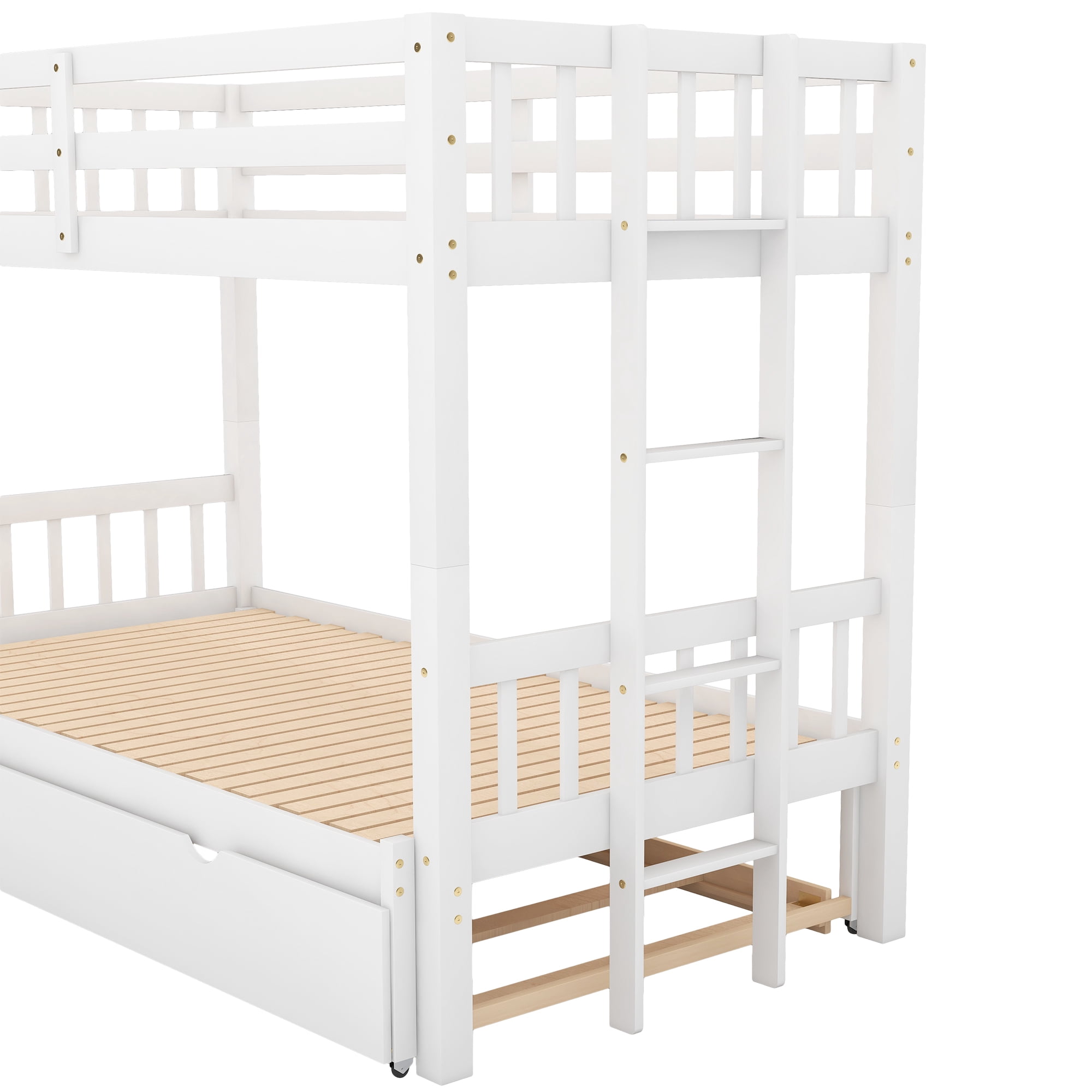 Euroco Wood Twin over Twin/King Bunk Bed with Trundle for Kids Teens, White