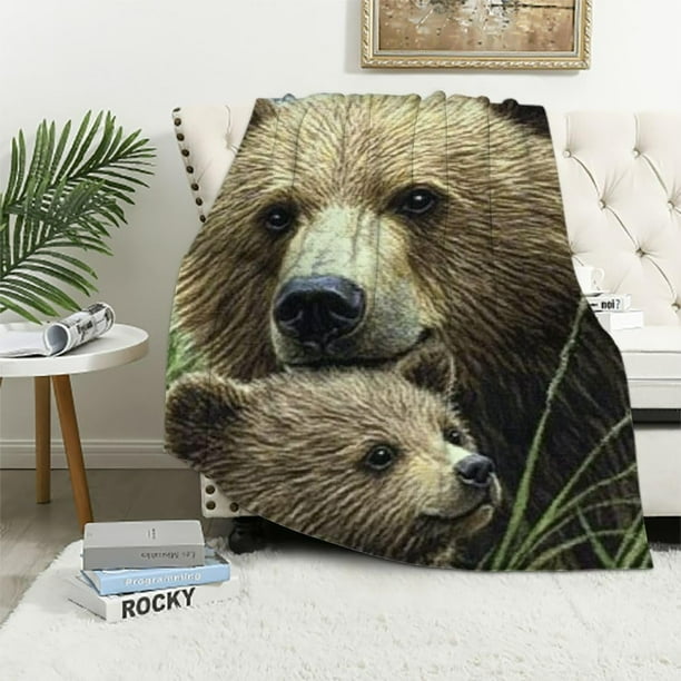 Bonita manta de oso, suave y acogedora, estilo rústico, de granja, con decoración de osos de peluche, para todas las estaciones, ultra cálida, ligera, difusa, con animales del bosque, regalo para