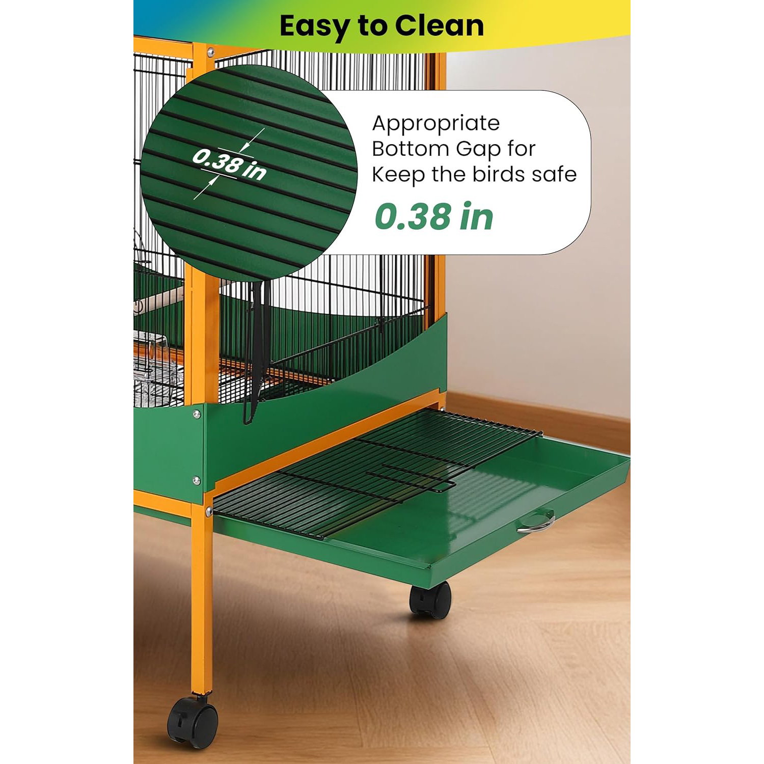 Shininglove 66" Extra Large Bird Cage w/Waterproof Roof & Lockable Wheels - Easy Clean Detachable Tray for Macaw, Parakeet, Conure Indoor Outdoor