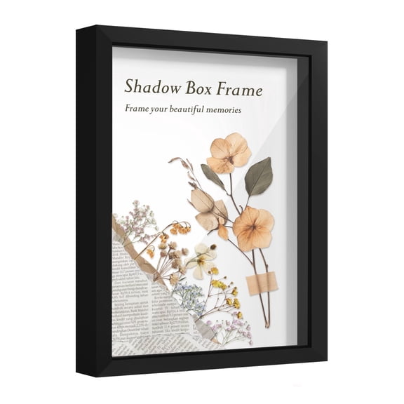 Picrit 11x14 Black Shadow Box Frame with Glass and Black Back, Tabletop or Wall Display