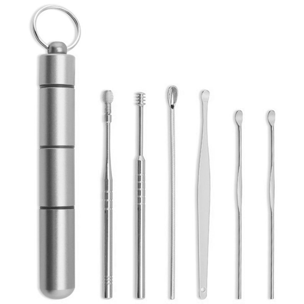 Willstar 6 Pcs Ear Cleaning Kit Stainless Steel Ear Pick Wax Remover Portable Ear Pick Ear Cleaning Spoon Spiral Ear Cleaning Tool Kit