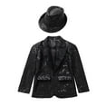 thumbnail image 3 of Jowowha Kids Boys Lapel Collar Glitter Jacket Coat Blazer Tuxedo Costume Hat for Dance Performance Black 12, 3 of 6