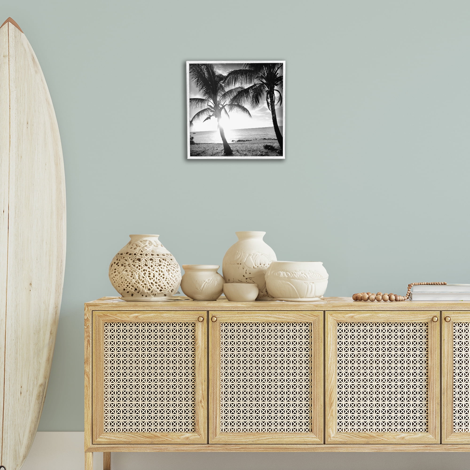 Stupell Industries Sunlit Palm Silhouettes Coastal Photography White Framed Art Print Wall Art, 17 x 17