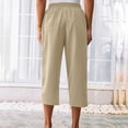 thumbnail image 4 of Outfmvch Summer Pants for Women Pull On Elastic Capri Pants with Lace Side Palazzo Pants Loose Flowy Pants Straight Wide Leg Drawstring Elastic Waist Plus Size Elastic Waist Trousers Khaki S-3XL, 4 of 5
