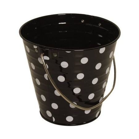JAM Paper Metal Pail Bucket  Small  3 3/4  x 6  x 5 1/4   Black with Small White Dots  Sold Individually