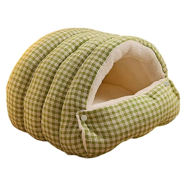 Casa para gatos de algodón PP multiusos, un regalo cómodo para tu gato, con un diseño suave, Verde Blanco M