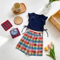 thumbnail image 4 of LJEFF Girls 2 PC Ruffle Sleeve Plaid Capri Set, Elastic Waist Lightweight Sleeveless Soft Kids Summer Outfit Navy Size 6 Years, 4 of 7