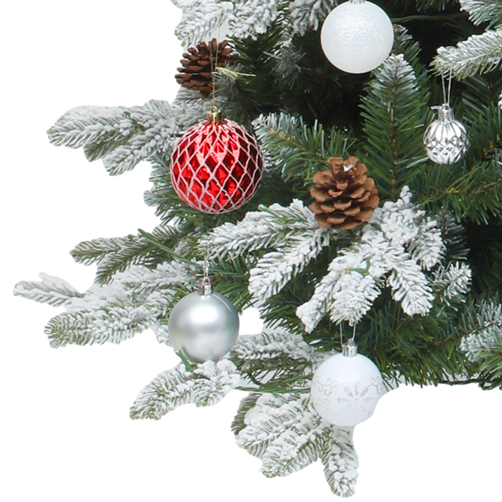 Uforic 7.5ft Prelit Flocked Tiered Christmas Tree with 1200 Tips, 400 Remote-Controlled Lights, and Pine Cones
