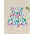 thumbnail image 2 of Nygoyerh Little Girls Summer Dress Toddler Girl Dinosaur Print Fly Sleeve Crew Neck A-line Dress Kids Casual Party Dress for Daily Vacation 1T 2T 3T 4T 5T 6T, 2 of 7
