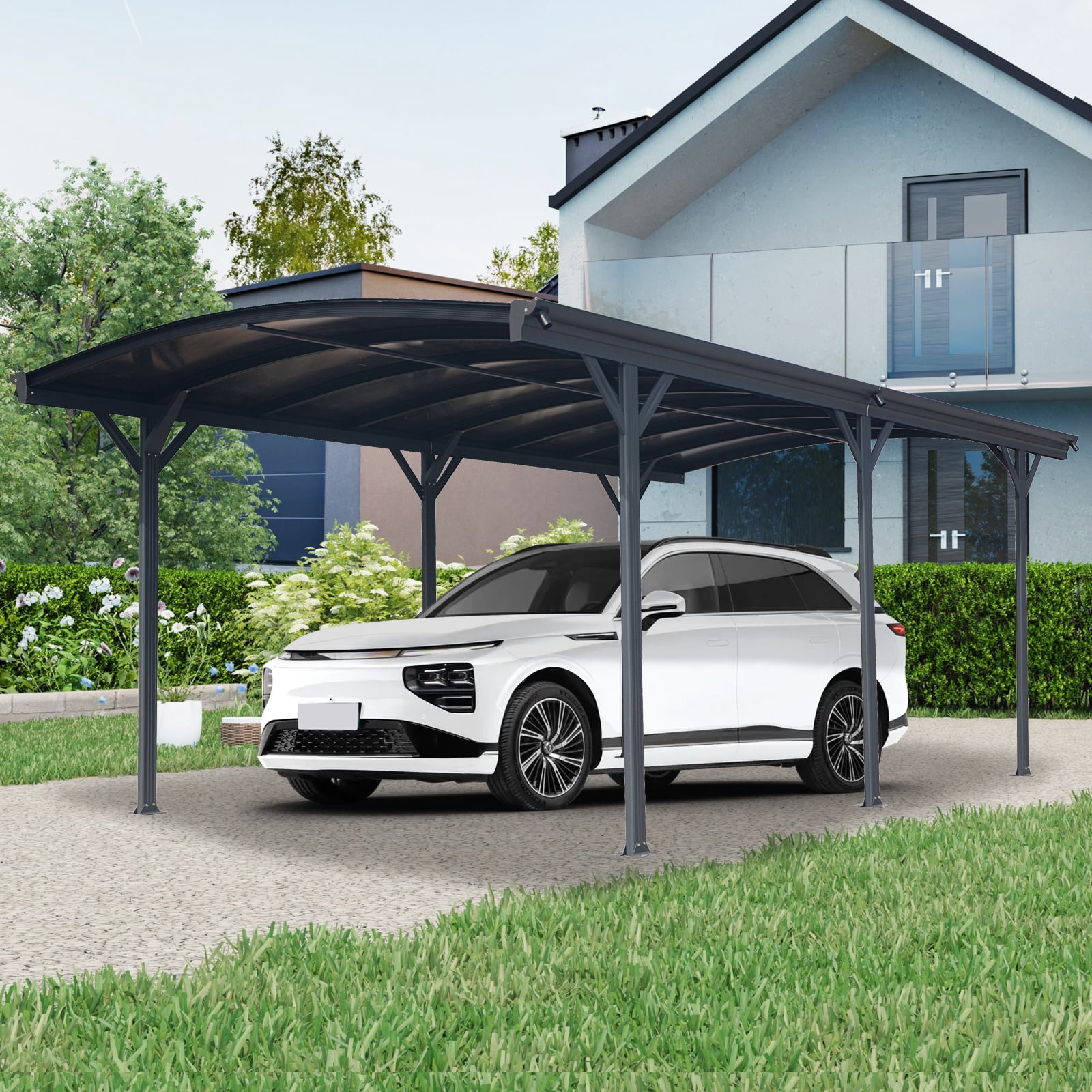 taoruifang 10x19 FT Arch Carport Aluminum Frame Polycarbonate Panels Heavy Snow Load Outdoor Canopy for Driveway Car Truck Black