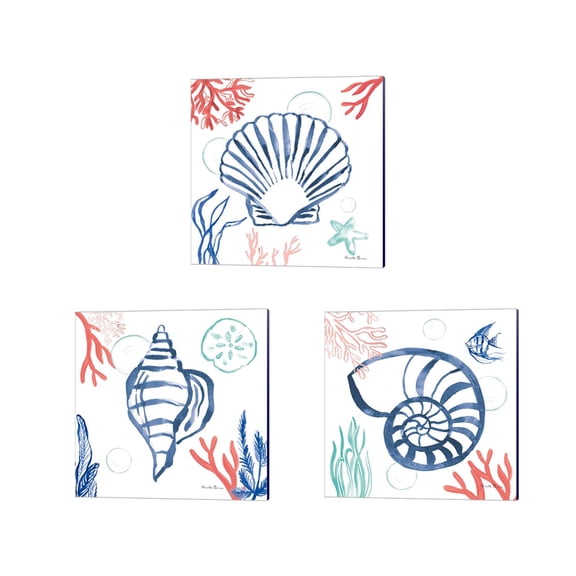 Great Art Now Coastal Jewels Coral Cove B by Farida Zaman 3 Piece Canvas Art Set Each 14"W x 14"H