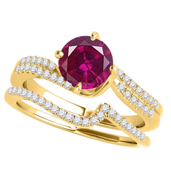Aonejewelry 1.15 Ct. Ttw Halo Created Ruby and Diamond Bridal Set In 14k Yellow Gold