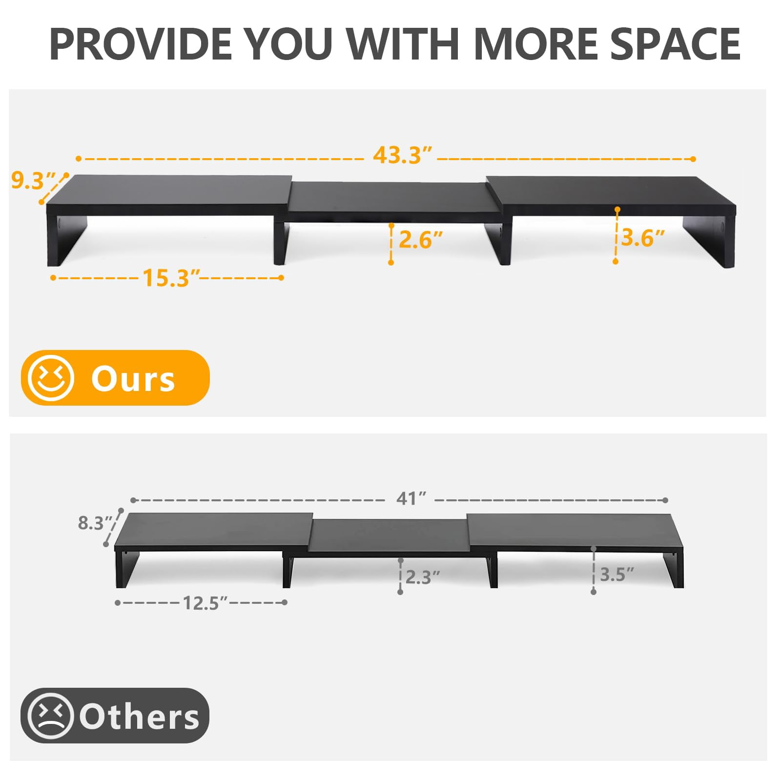 Tavr Dual Monitor Stand Riser Office Desktop Organizer For 2 Monitors  Adjustable Length And Angle 3 Shelf Extra Long Multifunctional Up To 43.3" Fit Computer Laptop Tv Black