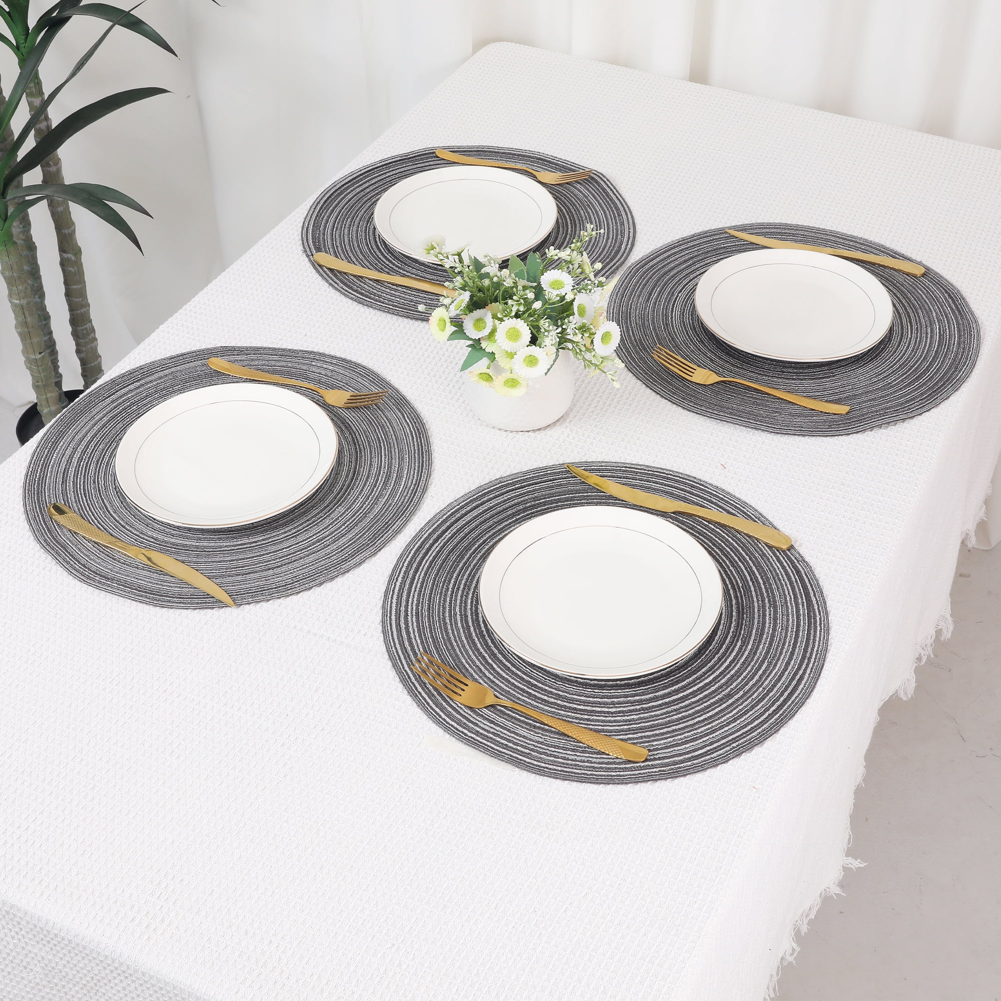 Unique Bargains Farmhouse Placemats Set of 6 Woven Placemats Gray