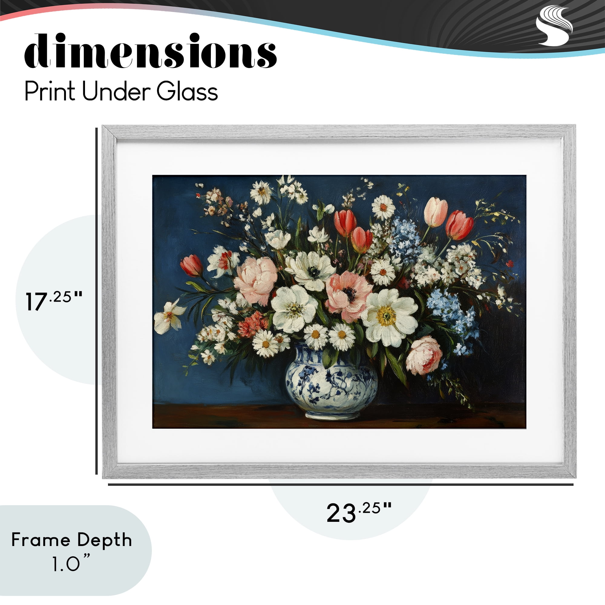 Stupell Industries Colorful Bouquet in Vase Gray Framed Print Under Glass, design by Petal Prints Design