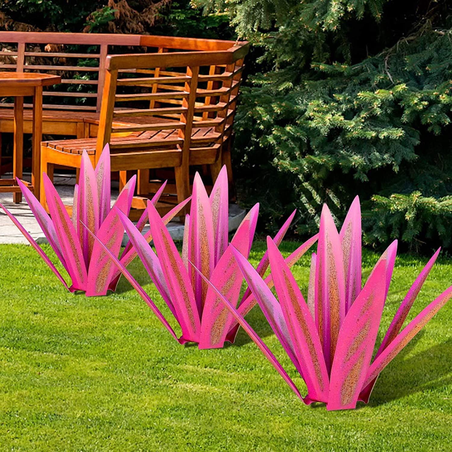 Rungungde 25“ Tequila Rustic Art Sculpture, DIY Metal Agave Plant Outdoor Garden Statue Decorations, Metal Tequila Hand Painted Statue Ornaments with 9 Leaves for Garden Yard Patio Decor