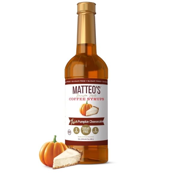 Matteo's Sugar Free Pumpkin Cheesecake Coffee Syrups –  33.8oz (Single bottle)