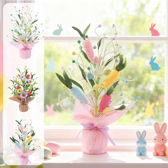 Easter Egg Tree Potted Plant - Colorful Artificial Easter Decor for Tabletop, No Watering Required