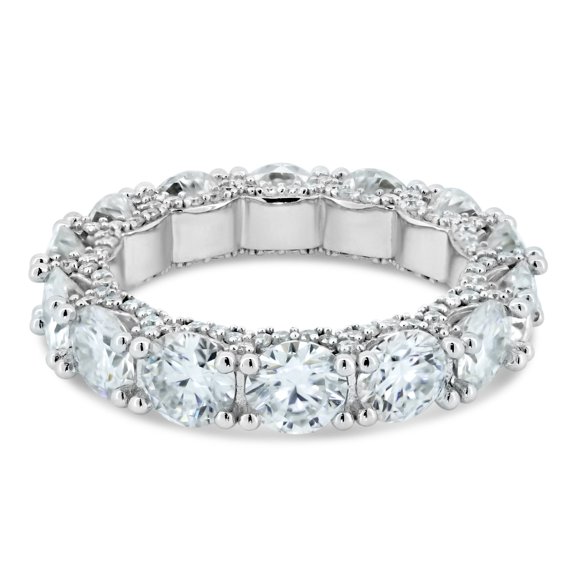 Rhodium Plated 925 Sterling Silver Moissanite Eternity Band Ring Band White CZ Female Size 7