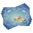 thumbnail image 1 of Ambesonne Blue Place Mats Set of 4, Ornament Frame Doves Rings, Standard Size, Blue White Pale Caramel, 1 of 6
