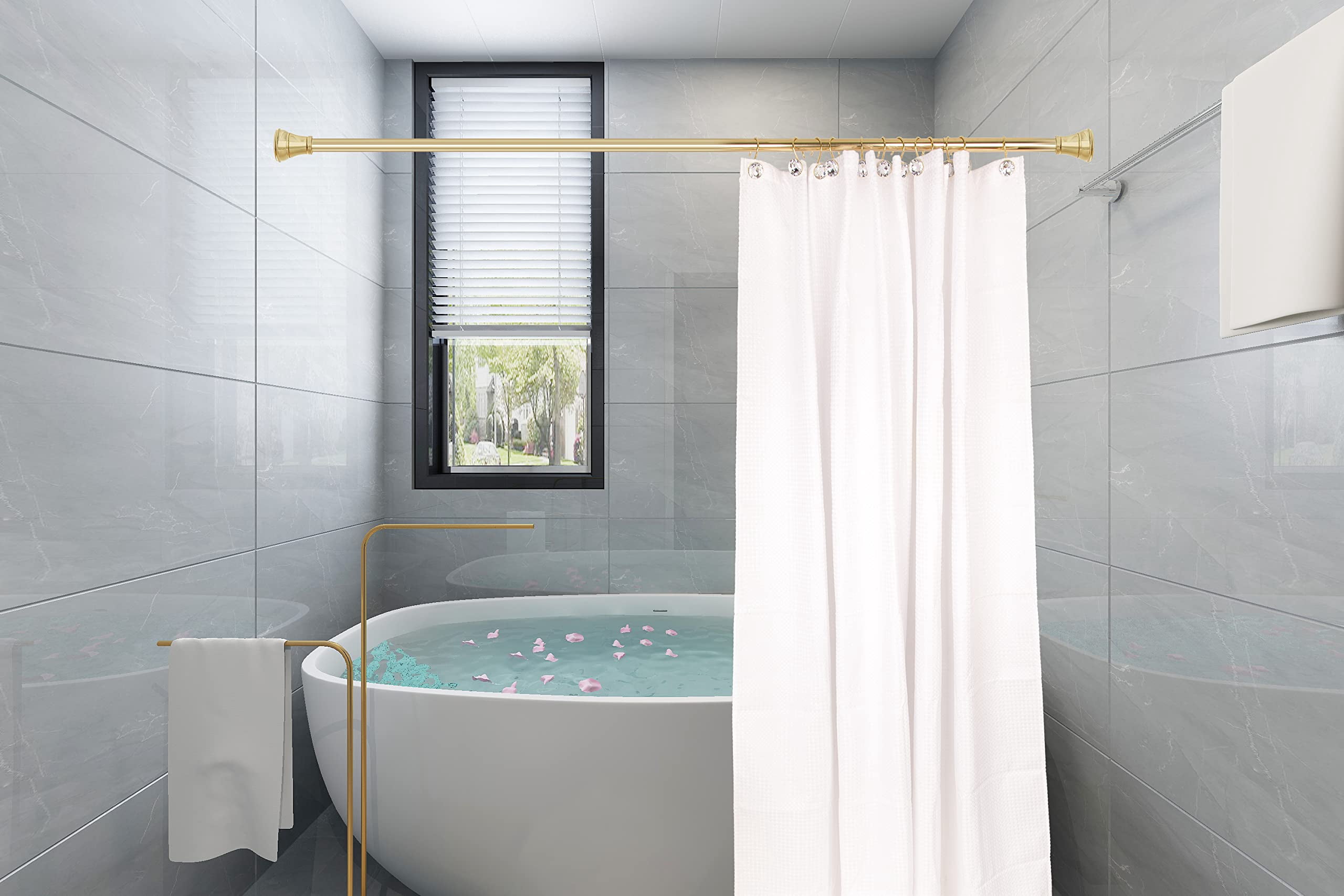 Utopia Alley Shower Hooks - Shower Curtain Rings for Bathroom - Rust Resistant Shower Curtain Hooks for Shower Curtain or Liner - Shower Curtain Rings with Crystal Design - Set of 12, Gold