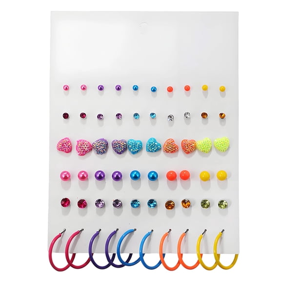 DESIGNICE 30 Pairs of Small Stud Earrings for Women,Alloy Earrings for Sensitive Ears Women,Hypoallergenic Earring Set Cute Earrings,Multicolor