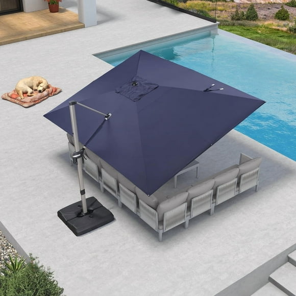 PURPLE LEAF 9 × 11 FT Patio Umbrella, Outdoor Large Rectangular Cantilever Umbrella Hanging Offset Umbrella with Aluminum Handle for Pool, Deck Garden, Grey