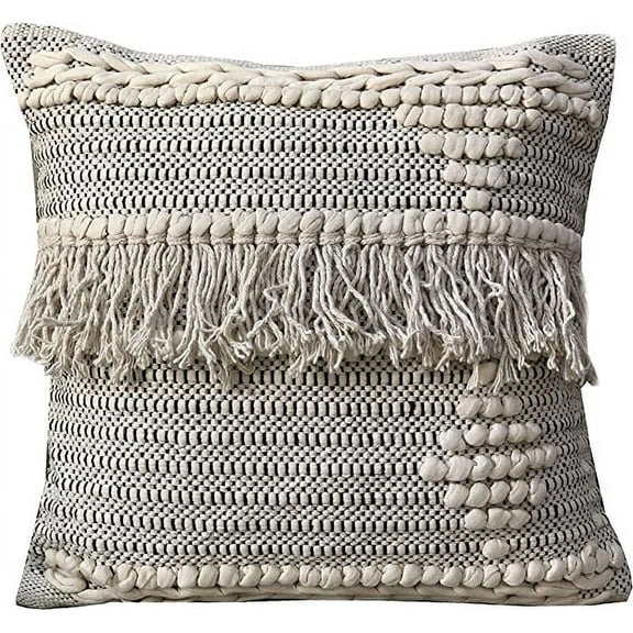 Nature4u Boho Decorative Tufted Throw Pillow Covers Handwoven Boho square Pillow Case for Bed Couch Sofa home decor, 18x18 (Set of 2)