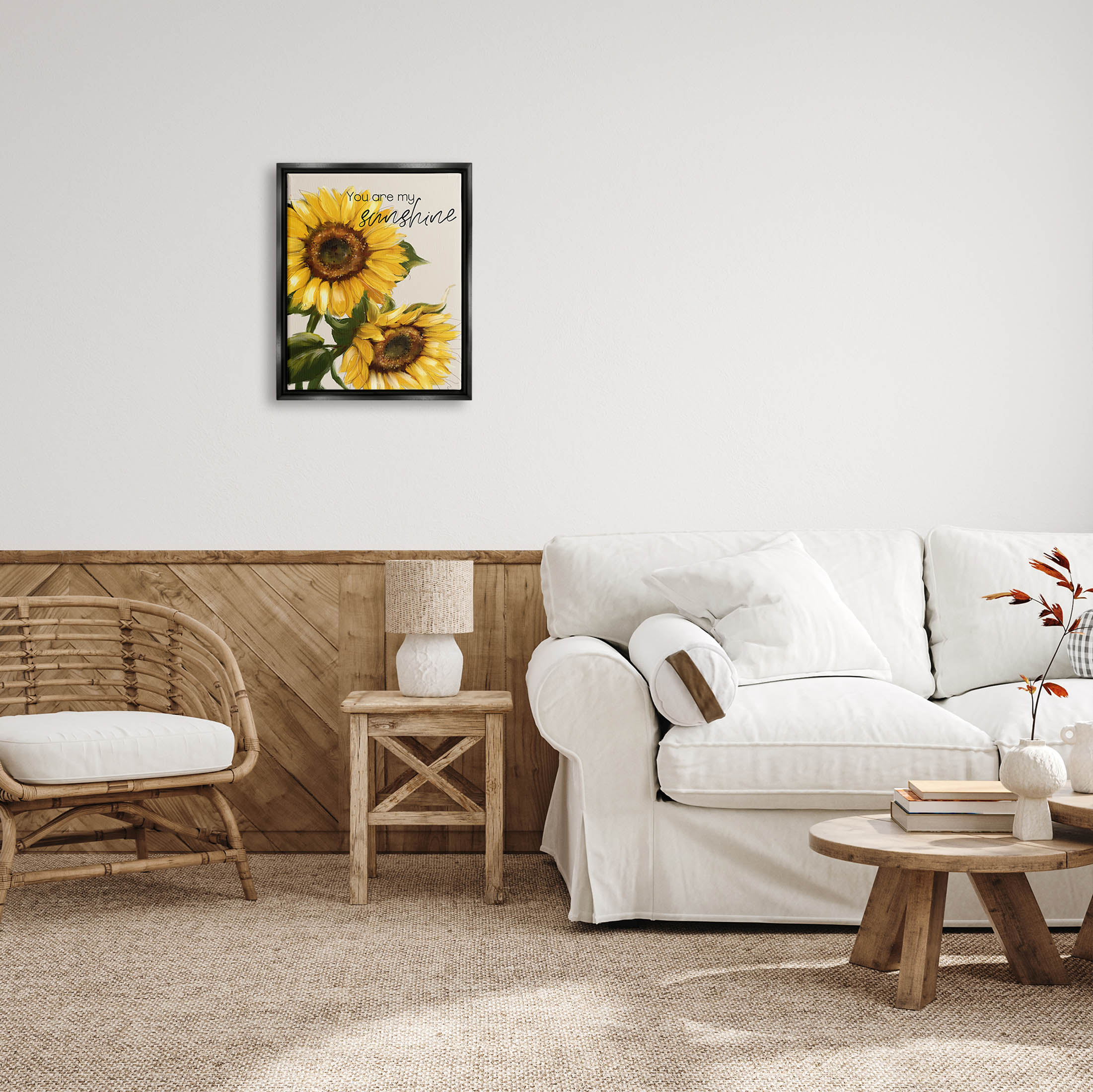 Stupell Industries You Are My Sunshine Sunflower Blooms Graphic Art Jet Black Floating Framed Canvas Print Wall Art, Design by Conrad Knutsen