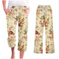 thumbnail image 2 of DeHolifer Womens Carpri Pants Elastic Waist Floral Print Drawstring Wide Leg Loose Casual Trousers with Pocket Khaki 2XL, 2 of 5