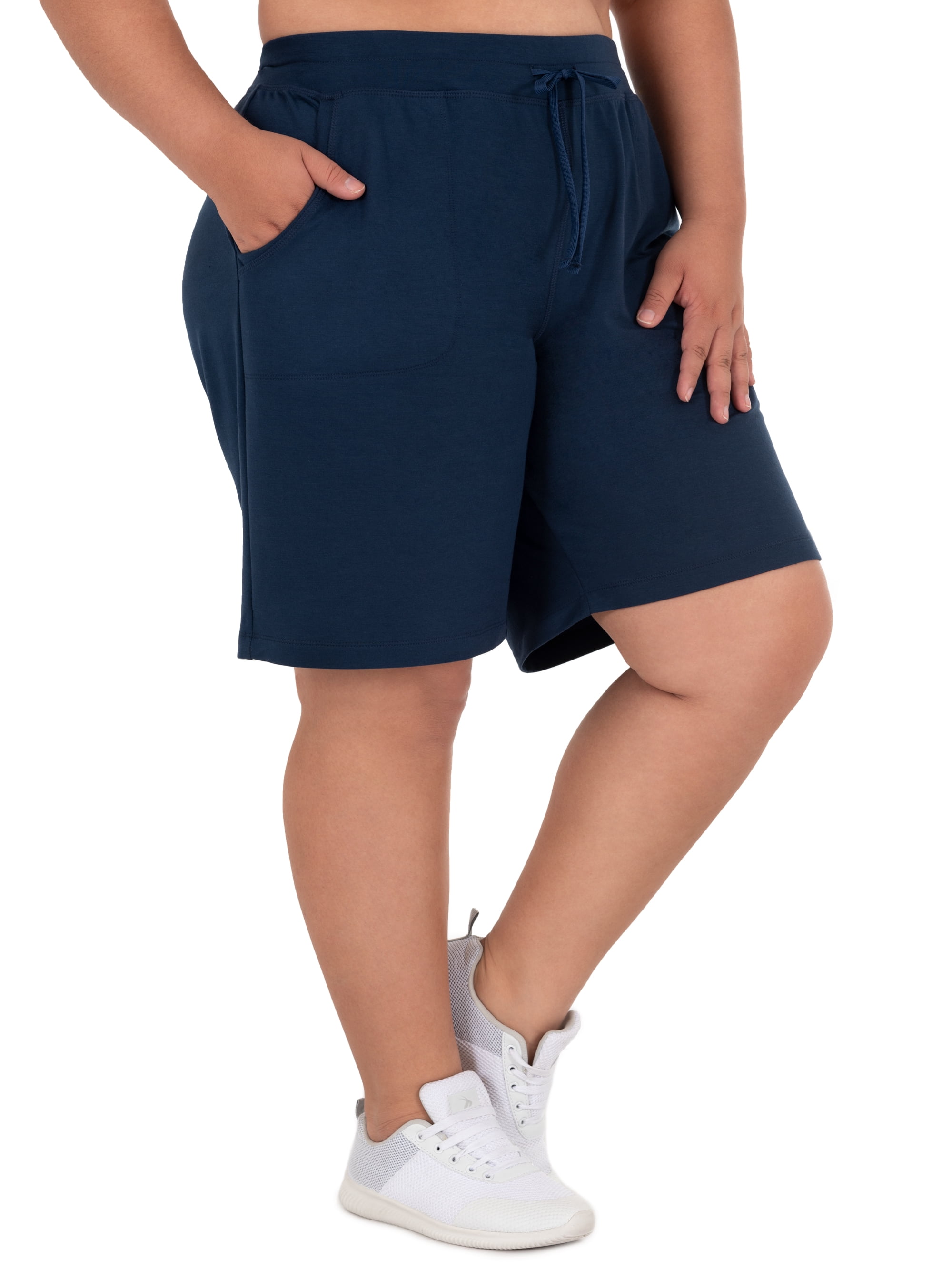 Athletic Works Women's Plus Size 9" French Terry Drawstring Lounge Shorts, Size 1X-5X