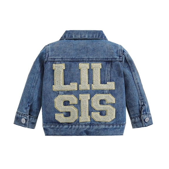Toddler Baby Boy Girl Jacket Big Lil Sister/Brother Letter Embroidery Jean Long Sleeve Cardigan Button Denim Coat