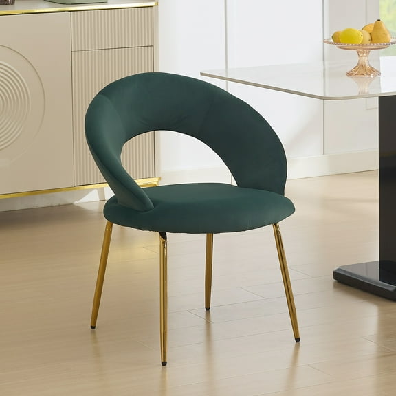 Dining Chairs 061-Set of 1 Velvet Fabric Dining Chairs With Curved Backrest and Golden Metal Legs for Kitchen or Dining Room ,Green,Dining Room Seating
