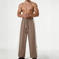 thumbnail image 2 of YLSDY Men's Side Stripe Wide Leg Pants, Elastic Waist Drawstring, Loose Fit Trendy Casual Daily Trousers Brown M, 2 of 8