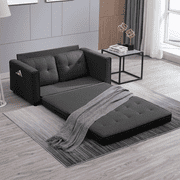 BALUS Loveseat Sleeper Sofa, 55.5*84.5 Convertible Futon Sofa Bed with Pull out Couch, Folding couch bed, Linen, Dark Gray