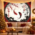 thumbnail image 3 of Koi Fish Circle with Red Border and Waves, Calming Vintage Style for Koi Lovers, Koi Wall Decor Housewarming Gift, Tapestry Wall Hanging for Bedroom and Living Room, 3 of 7