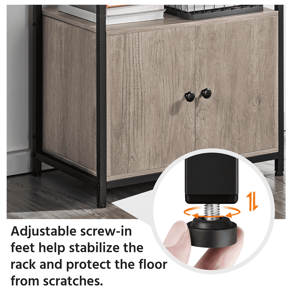 Alden Design Wooden Kitchen Baker's Rack Utility Storage Shelf Unit Microwave Stand, Gray