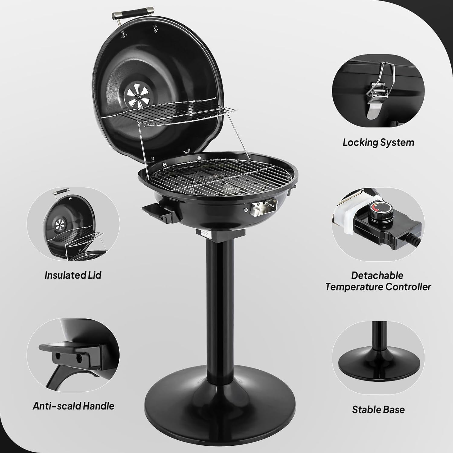 ROVSUN Tabletop Electric Grill with Temperature Control, Double Layer Design, 304 stainless, Portable Removable -Perfect Small Stove for Indoor and Outdoor BBQ, 1600W, Black