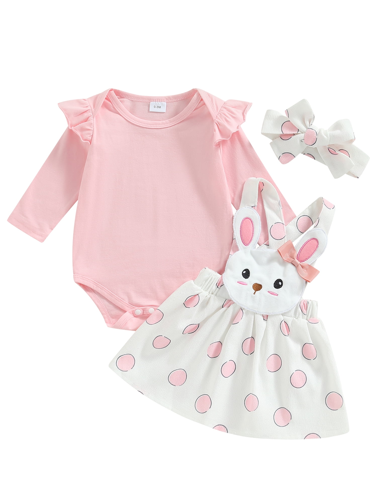 Coduop Baby Girl Bunny Outfit Romper Rabbit Suspender Skirt Overall