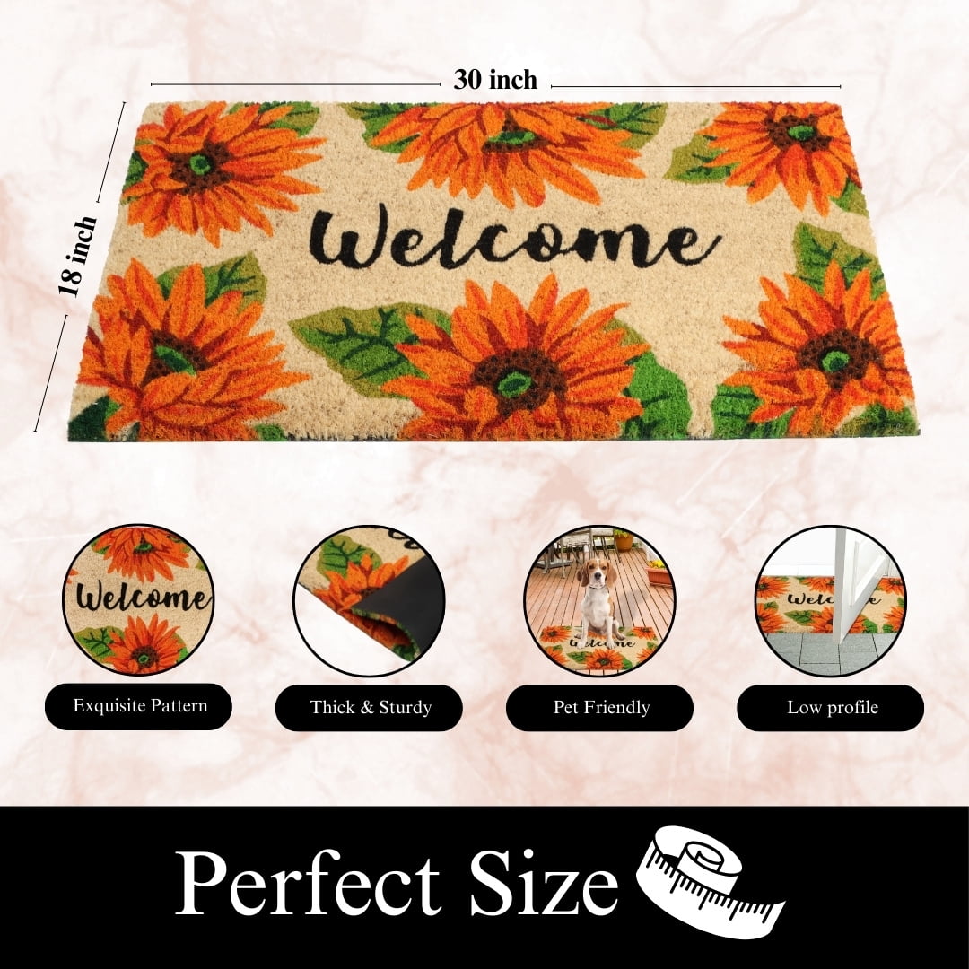 A1HC Natural Coco Coir Doormat, Orange Sunflower, 18"x30", Durable Outdoor Welcome Mat, Non-Slip, Easy to Clean, Pet Friendly