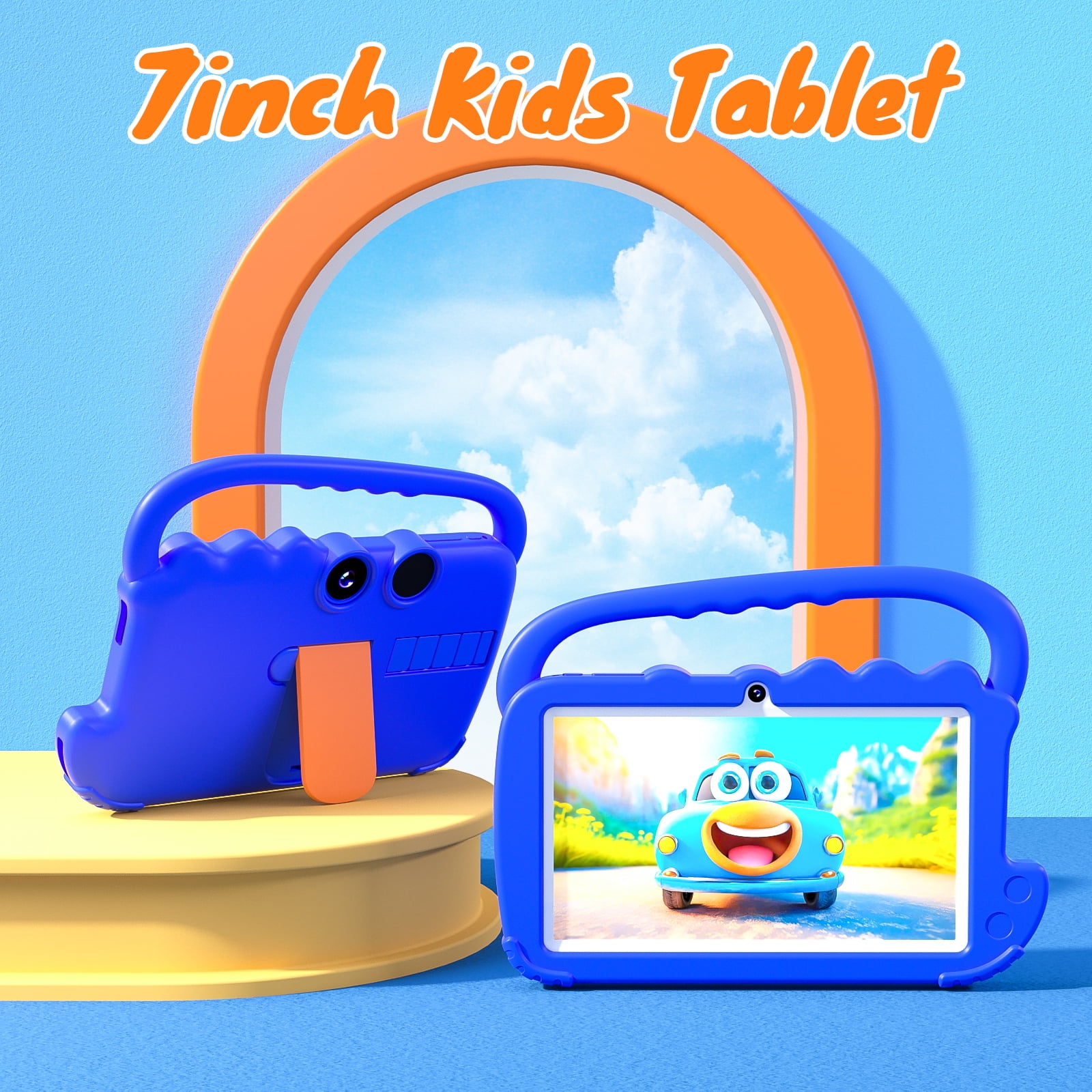 Kids Tablet 7 inch Android 12 Tablet for Kids, 4GB RAM 32GB ROM Quad Core Toddler Tablet with Shockproof Case, Parental Control, WiFi, BT, 3000mAh Battery, Dual Camera, Educational, Games, Blue