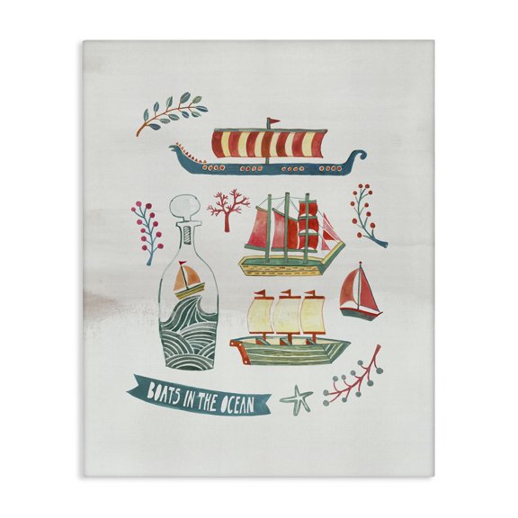 Stupell Industries Tropical Nautical Boats & Botanicals Canvas Art, 16 x 20, by Irene Chan