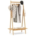 thumbnail image 1 of Costway Bamboo Clothes Rack Clothing Rack with Hanging Rod Rattan Shelf & 5 Copper Hooks Natural, 1 of 10
