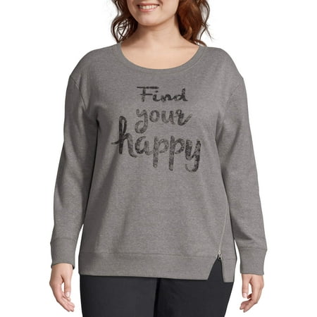 Women's Plus Size French Terry Side-Zip Graphic Sweatshirt