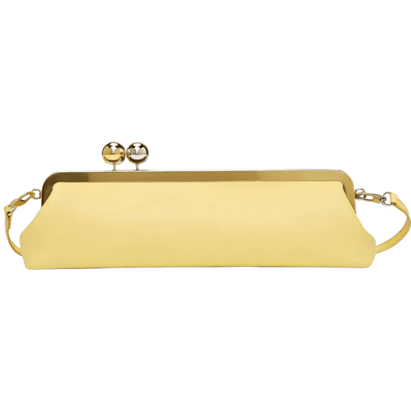 Pale Yellow Kisslock Frame Clutch Bag, Slim Long Metal Frame Evening Purse, Women Elegant Handheld Formal Clutch for Wedding Bridal Prom Cocktail Party