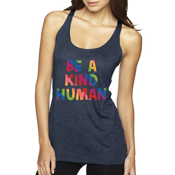Wild Bobby Be A Kind Human Positive Inspirational Slogan Inspirational/Christian Women Tri-Blend Racerback Tank Top, Vintage Navy, X-Large